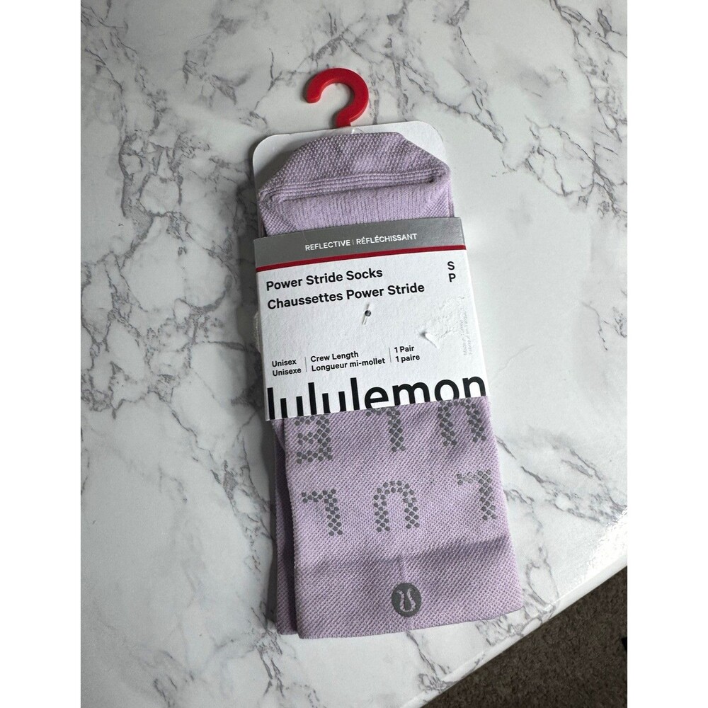lululemon Power Stride Reflective Crew Socks Purple/Gray S 1 Pair Run/Gym